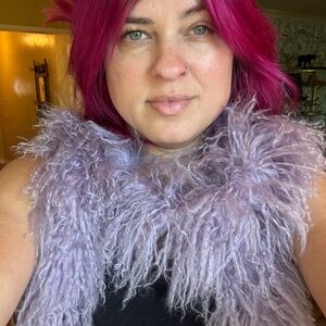 Aqua Lavender Genuine Mongolian Lamb Curly Fur Scarf